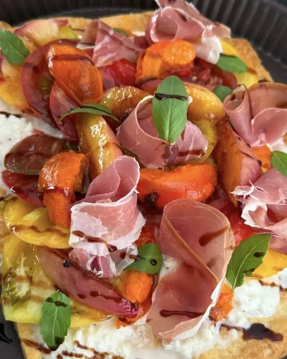 Tarte fine tomates & jambon cru